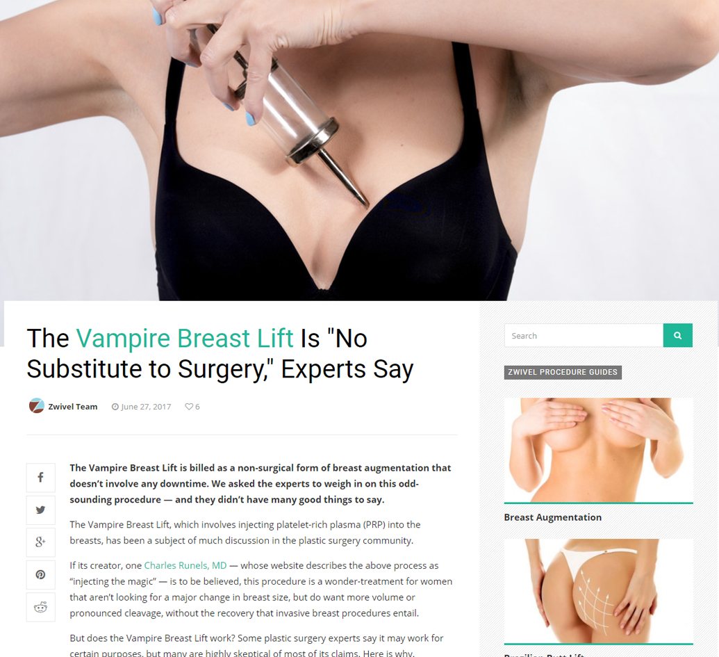 The Vampire Breast Lift Is “No Substitute to Surgery,” Experts Say